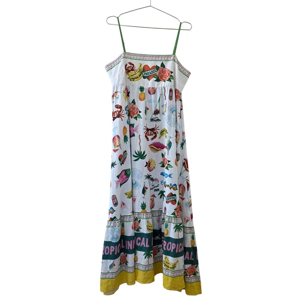 Rachel Zoe Maxi Dress Tropical Print Sleeveless White Multicolor Women Size L
